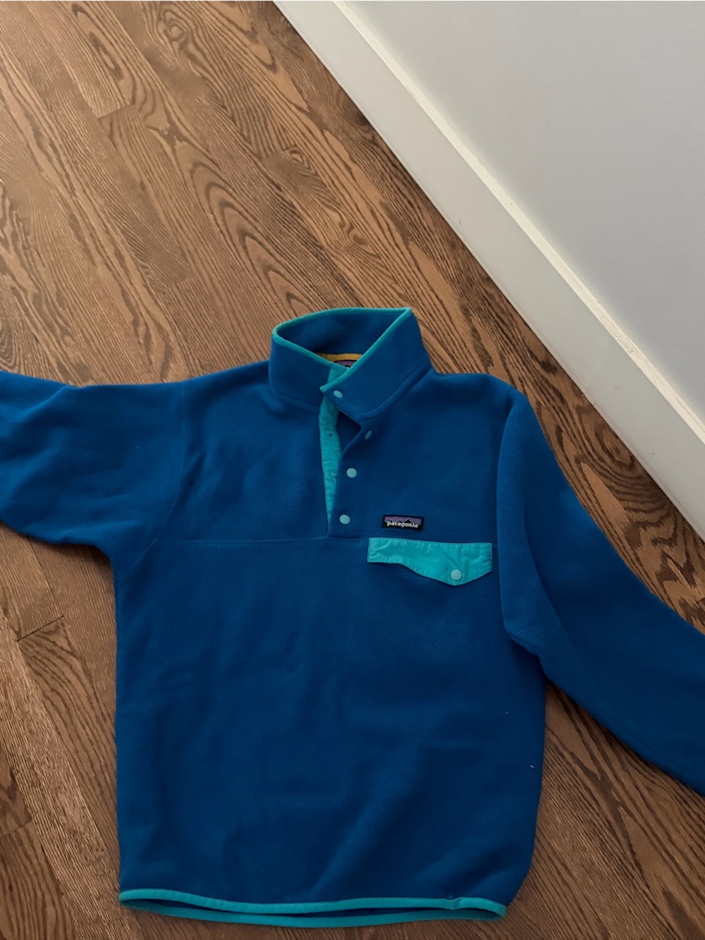 Patagonia Men/Unisex Blue Fleece Snap-Up Pullover with Teal Trim